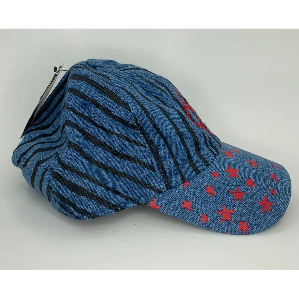 Birds of Prey Hat Harley Quinn Blue Denim Red Stars Diamonds Ball Cap New w/ Tag